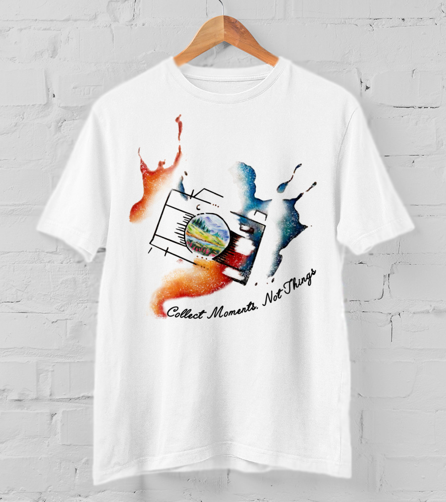 Collect Moments Not Things Camera Nature Landscape Watercolor Splash T-Shirt