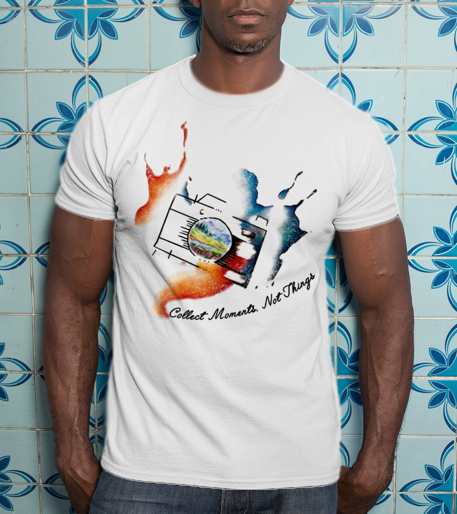 Collect Moments Not Things Camera Nature Landscape Watercolor Splash T-Shirt