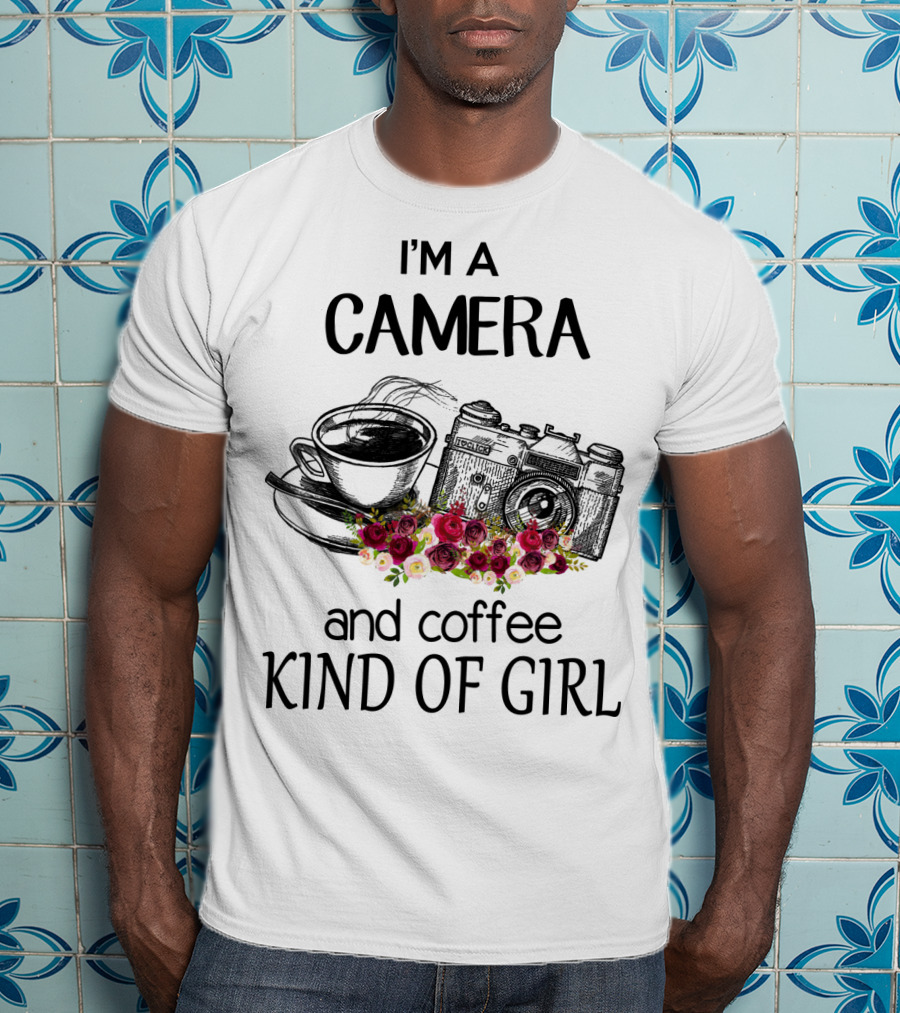 I'm A Camera And Coffee Kind Of Girl With Vintage Camera And Floral Accents T-Shirt