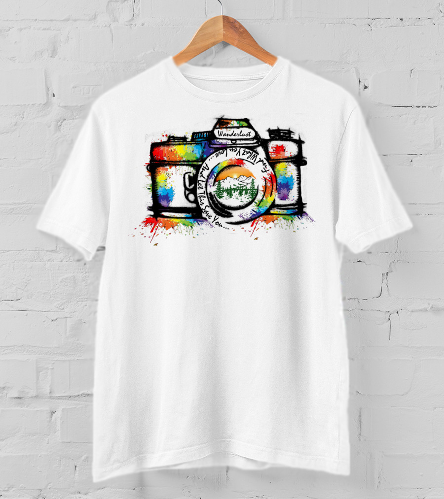 Wanderlust Camera Color Adventure Awaits Mountains T-Shirt