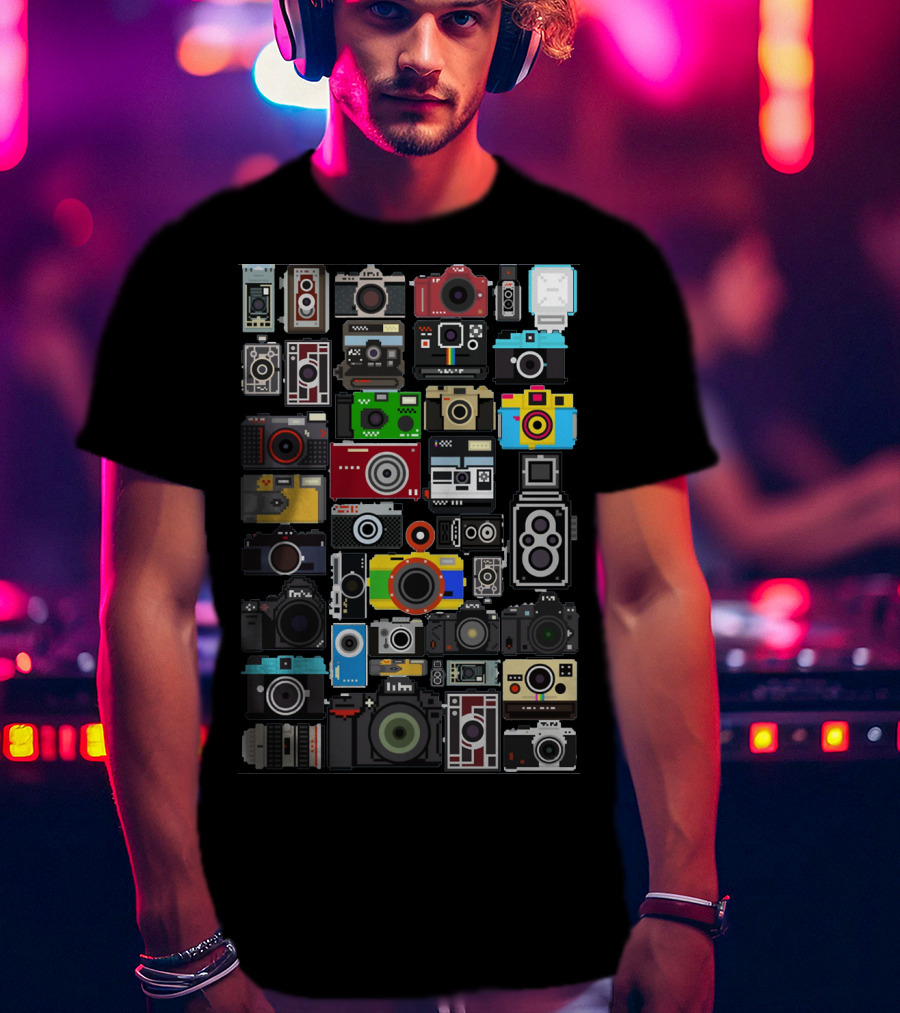 Photography Pixelated Cameras Collage T-Shirt