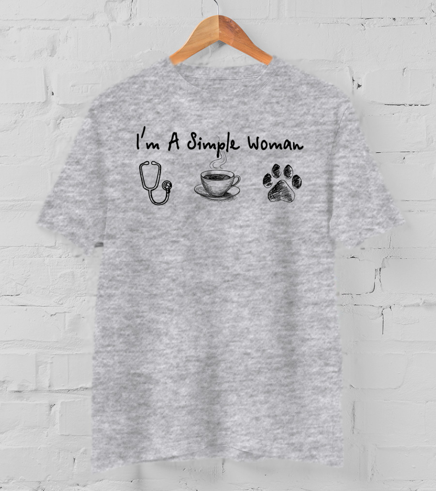 I'm A Simple Woman Stethoscope Coffee Paw Prints T-Shirt