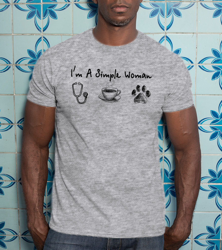 I'm A Simple Woman Stethoscope Coffee Paw Prints T-Shirt
