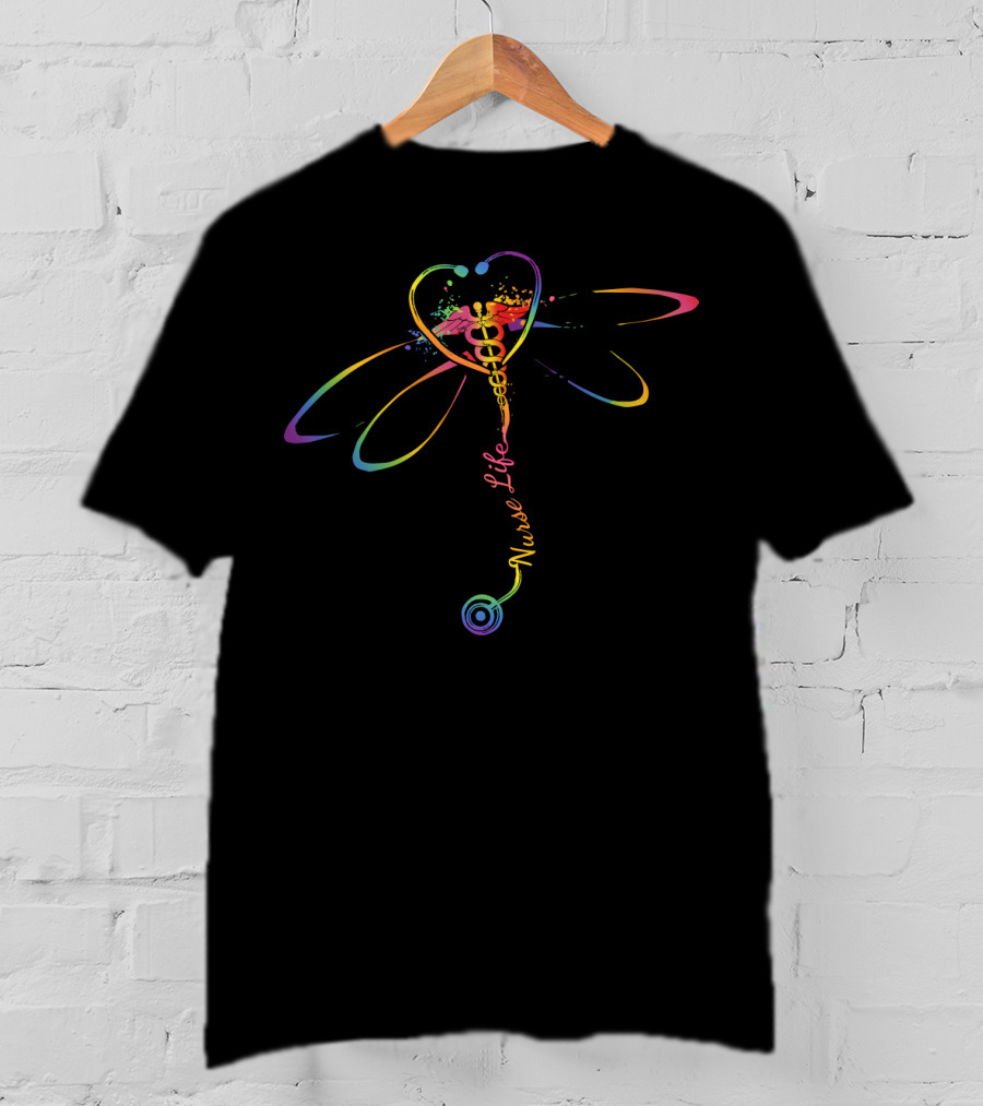 Nurse Life Rainbow Stethoscope Heartbeat T-Shirt