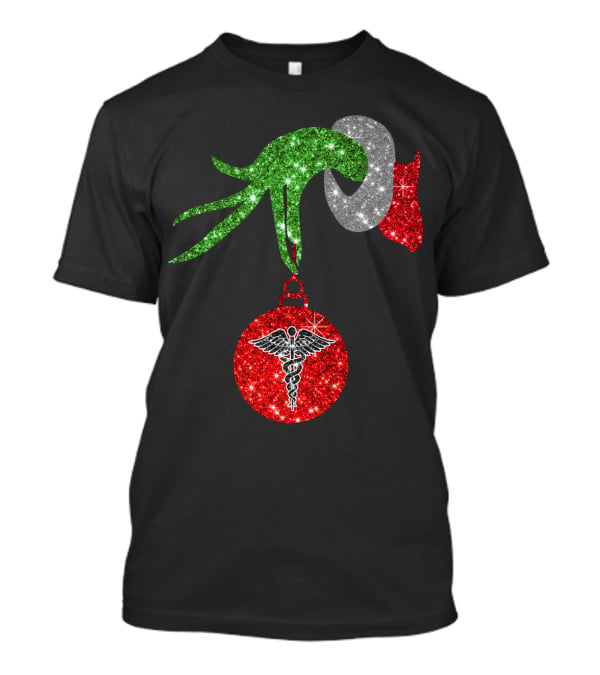 Grinch Hand Holding Caduceus Christmas Ornament Nurse T-Shirt