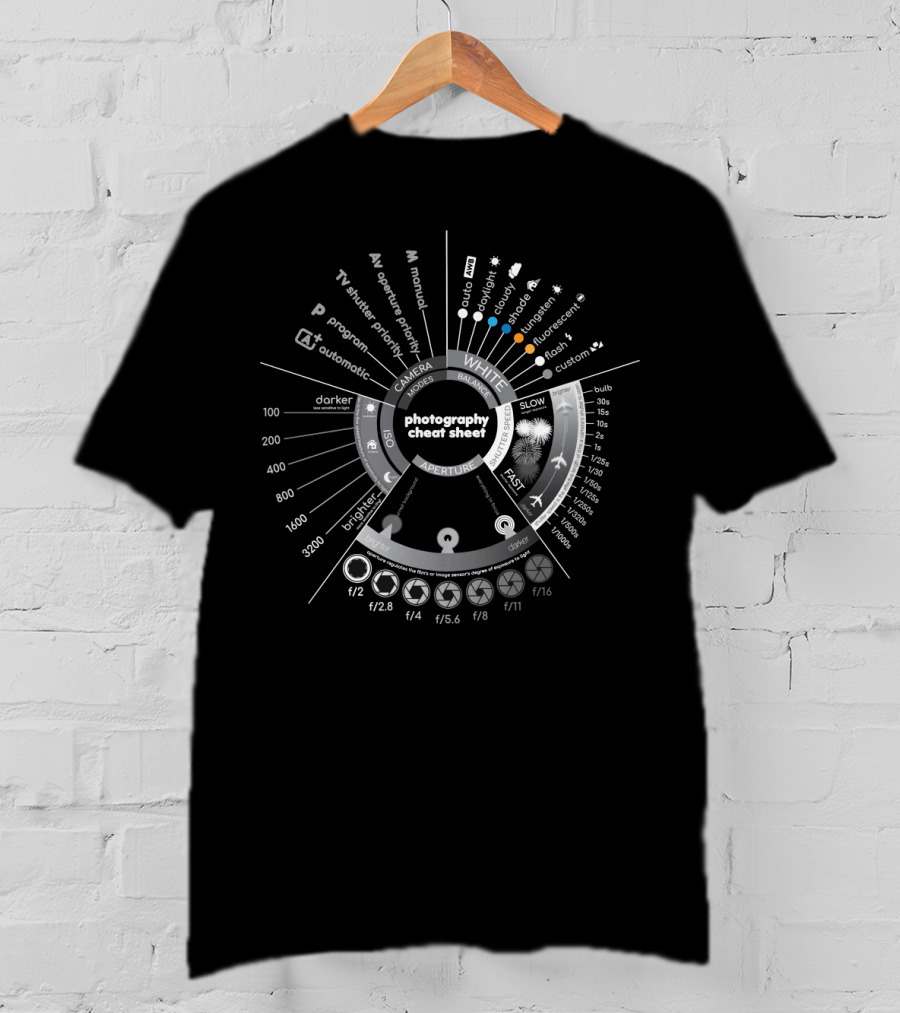Photography Exposure Settings Guide Aperture And Shutter Speed Information Chart T-Shirt