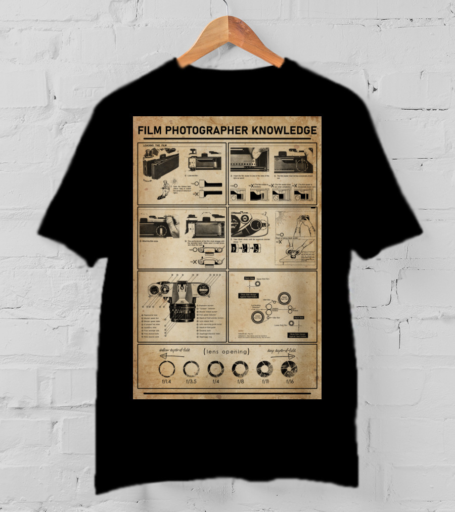 Film Photographer Knowledge Vintage Camera Instructions Lens Aperture Guide T-Shirt