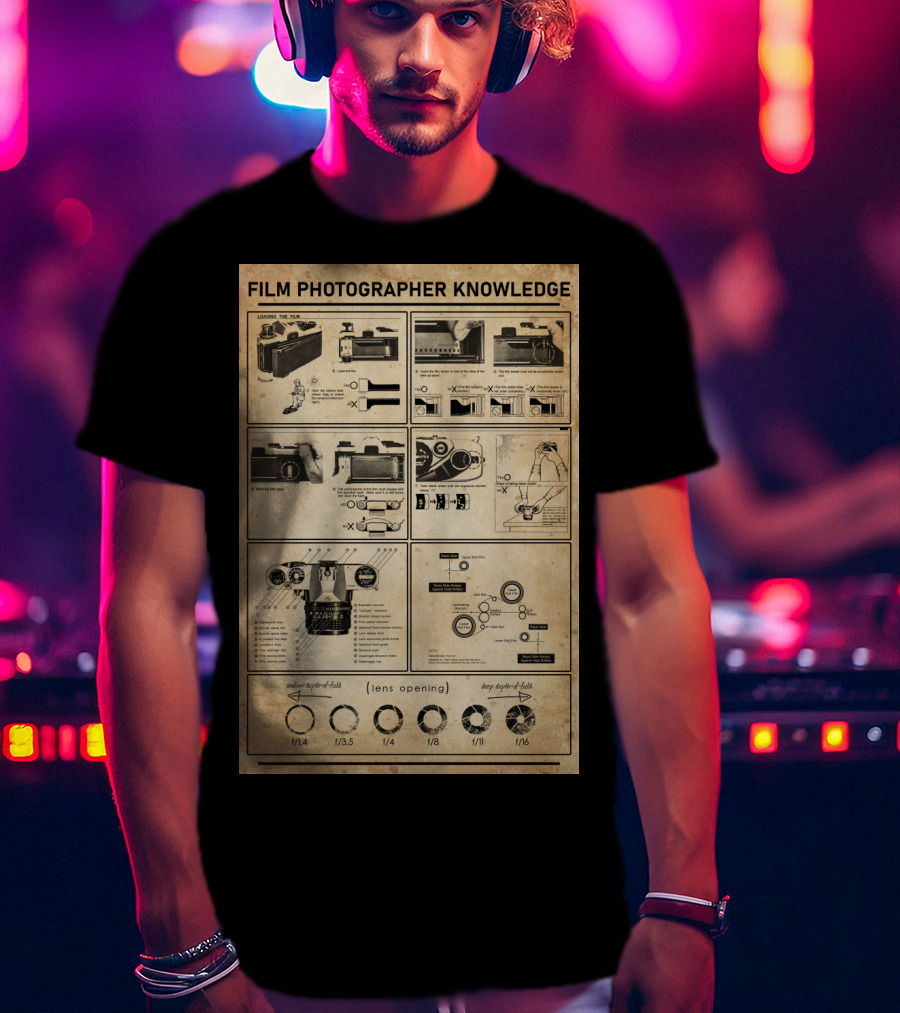 Film Photographer Knowledge Vintage Camera Instructions Lens Aperture Guide T-Shirt
