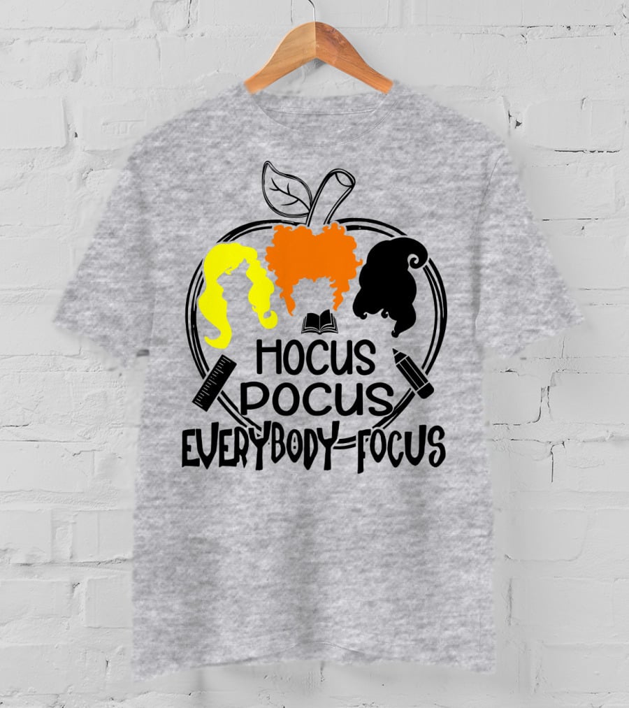 Hocus Pocus Everybody Focus Apple Hair Silhouettes Book Pencil Ruler T-Shirt