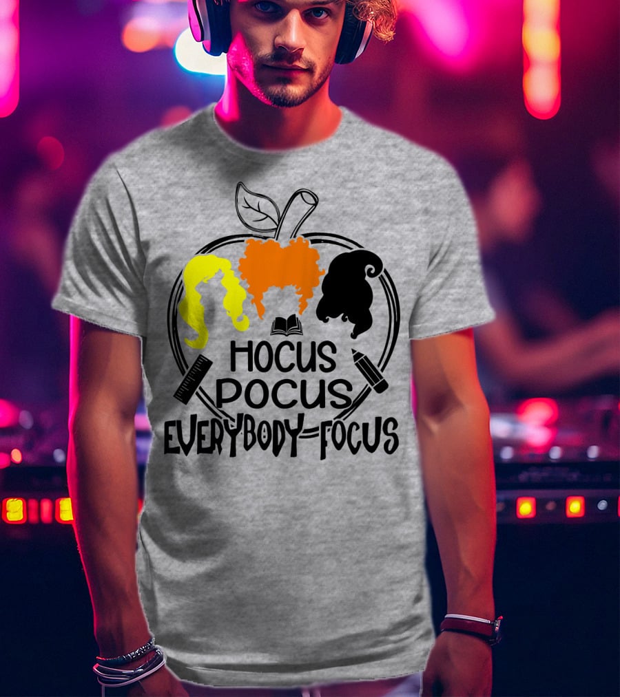 Hocus Pocus Everybody Focus Apple Hair Silhouettes Book Pencil Ruler T-Shirt