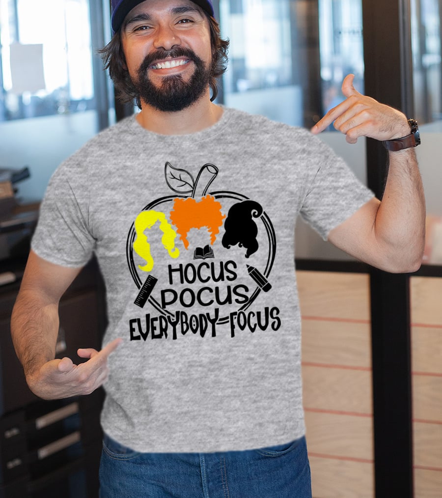 Hocus Pocus Everybody Focus Apple Hair Silhouettes Book Pencil Ruler T-Shirt