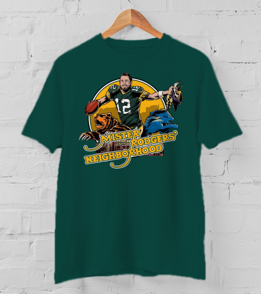 Mister Rodgers Neighborhood Go Pack Football Lions And Bears T-Shirt
