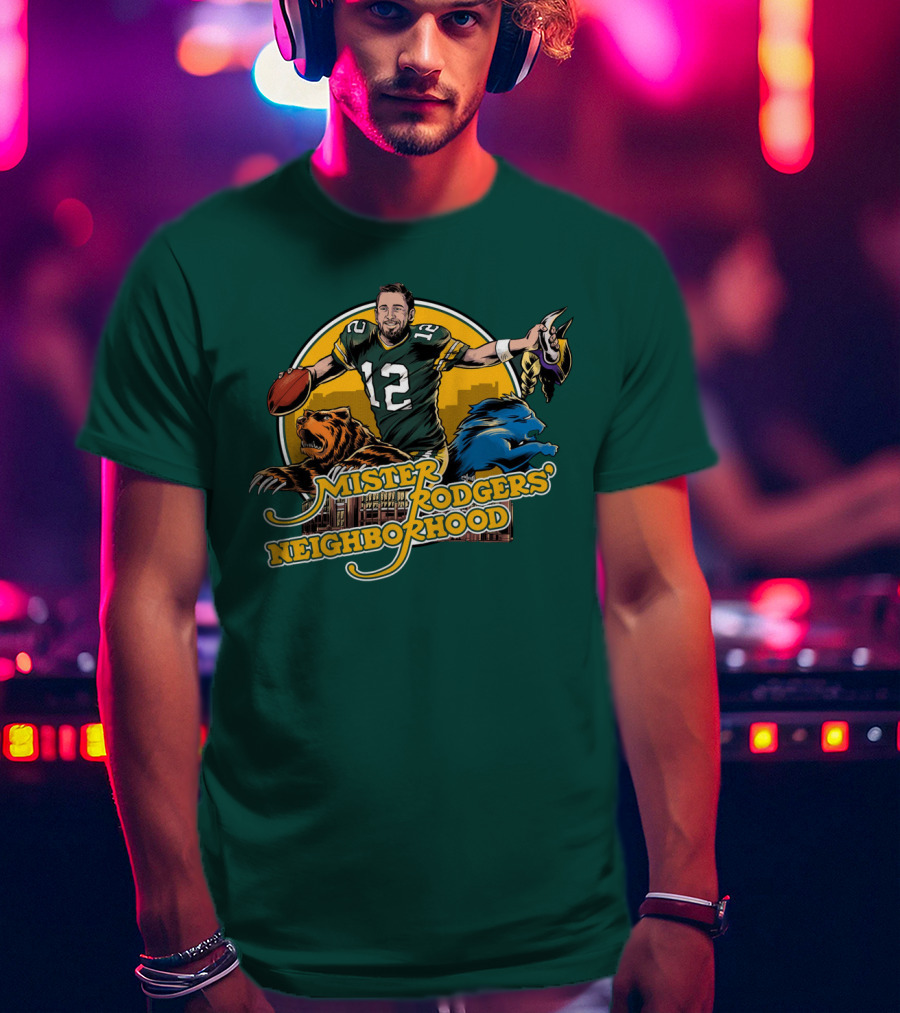 Mister Rodgers Neighborhood Go Pack Football Lions And Bears T-Shirt
