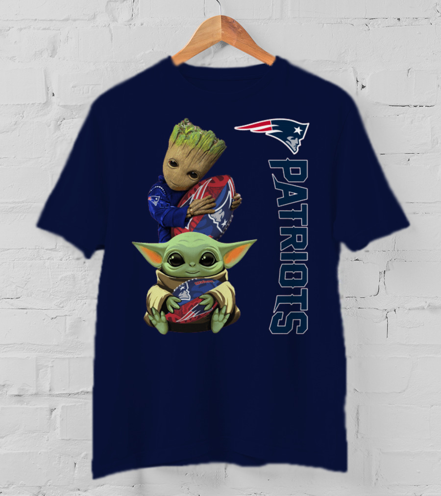 Patriots Groot And Baby Yoda With New England Football T-Shirt