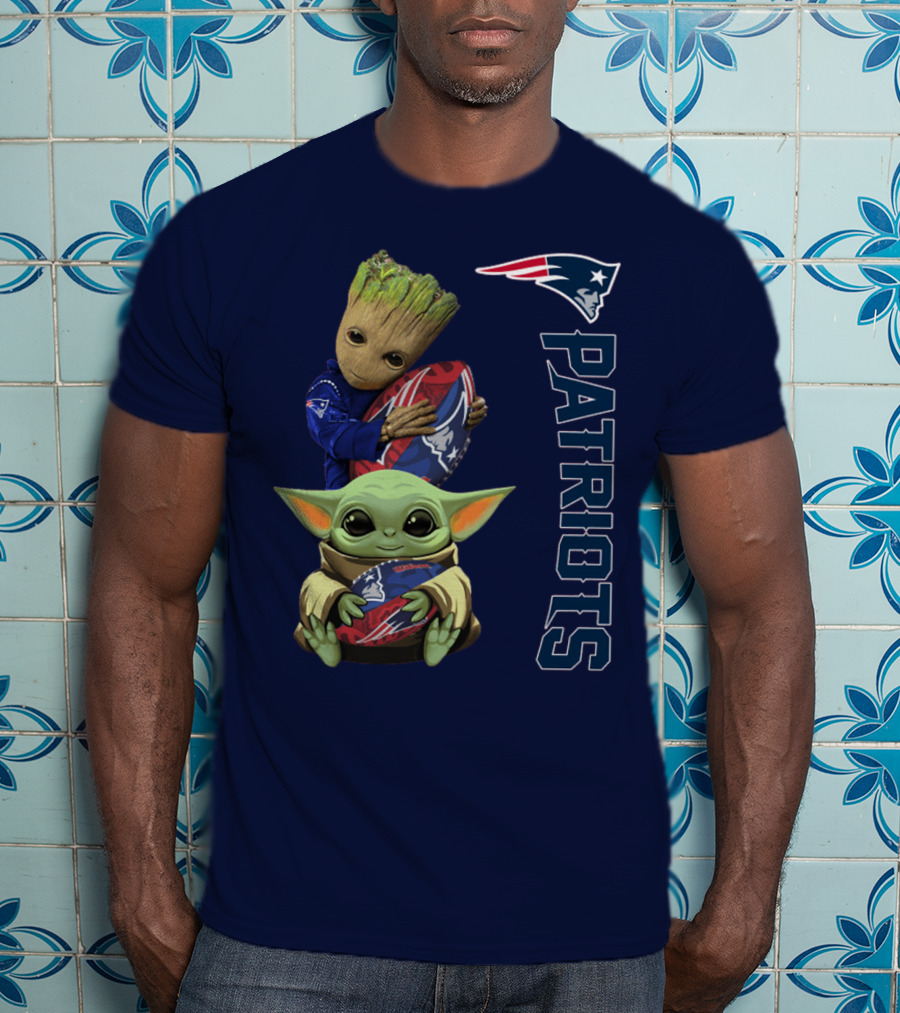 Patriots Groot And Baby Yoda With New England Football T-Shirt