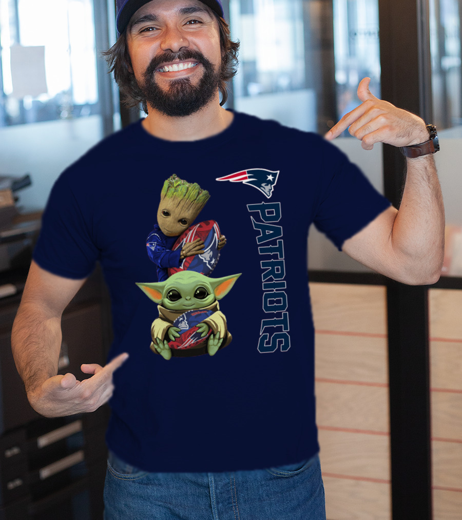 Patriots Groot And Baby Yoda With New England Football T-Shirt