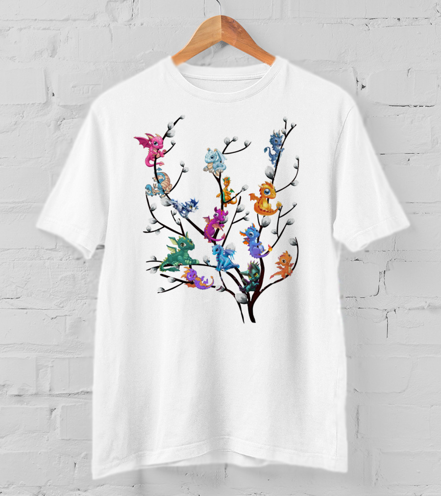 Dragons On Willow Branch With Colorful Baby Dragons T-Shirt