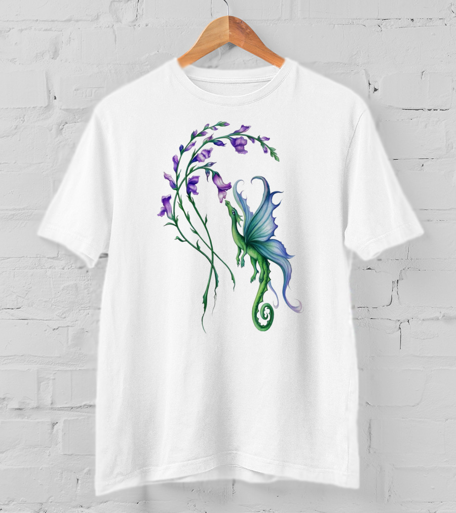 Flying Dragon And Purple Flowers T-Shirt