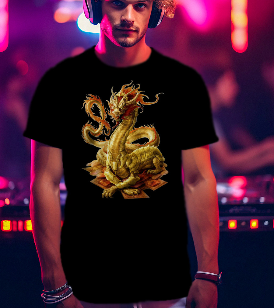 Chinese Dragon Golden Serpent Ember Glow T-Shirt
