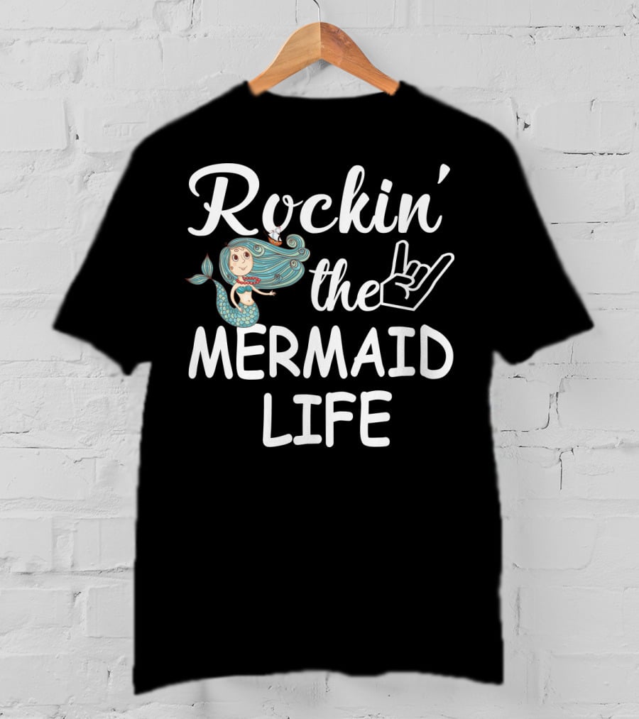 Rockin' The Mermaid Life With Hand Sign And Cartoon Mermaid T-Shirt