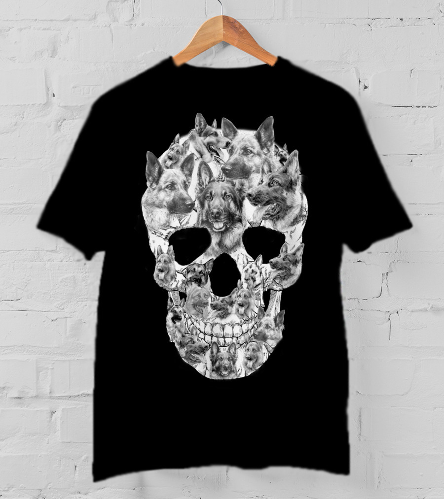 German Shepherd Skull Art Collage T-Shirt