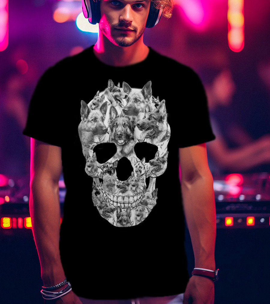 German Shepherd Skull Art Collage T-Shirt