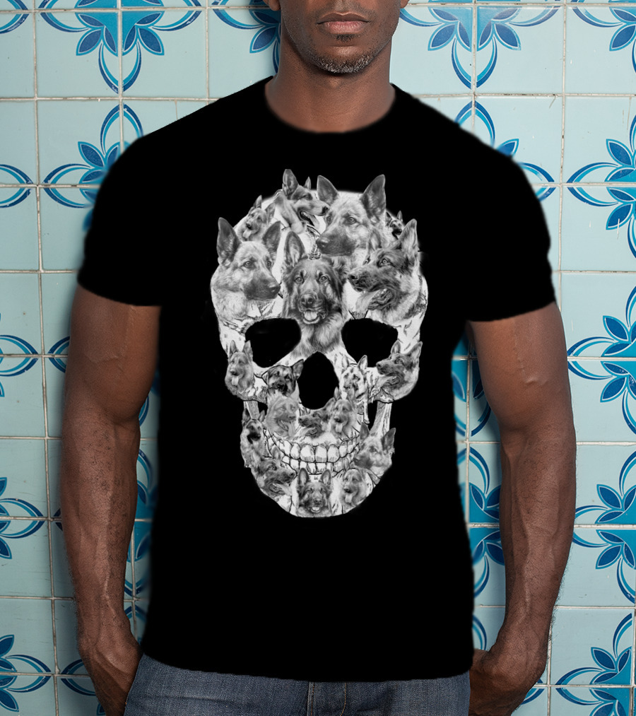 German Shepherd Skull Art Collage T-Shirt