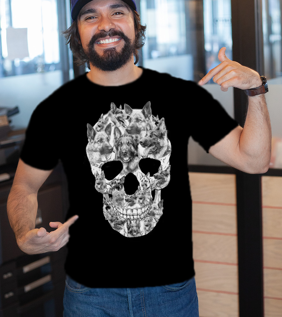 German Shepherd Skull Art Collage T-Shirt