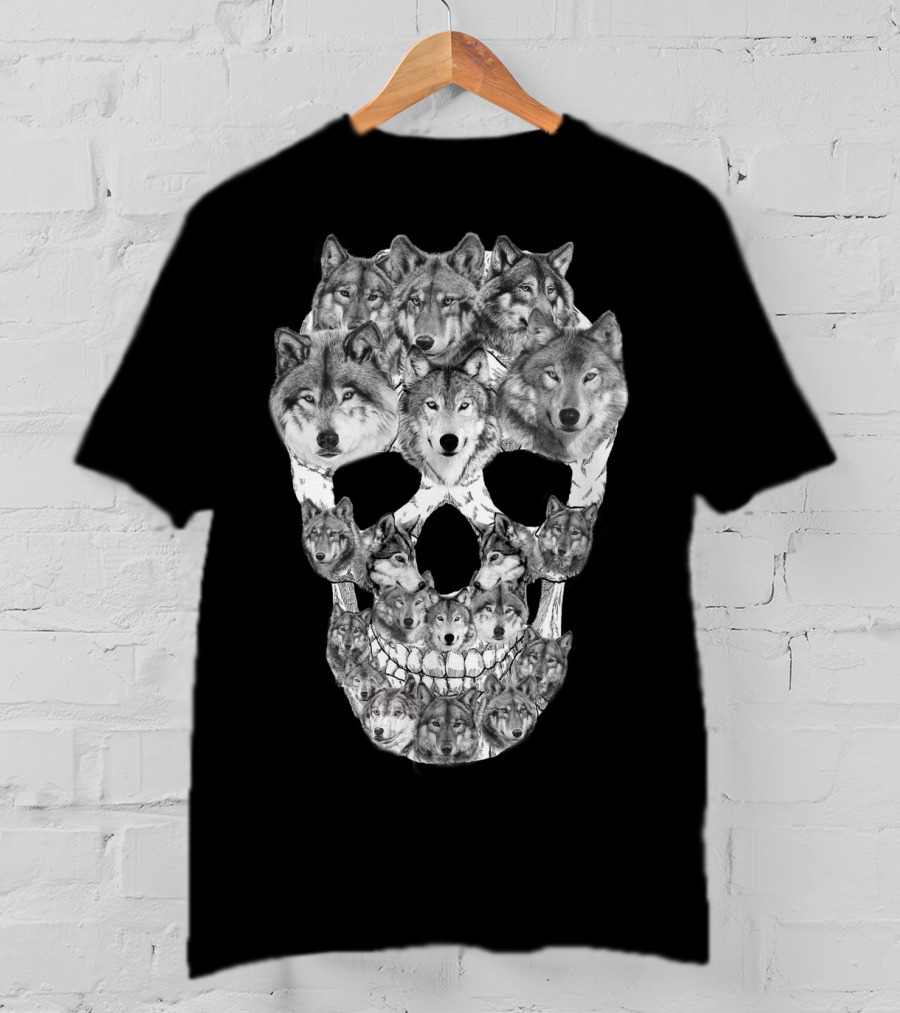Wolf Skull Faces In Skull Formation T-Shirt