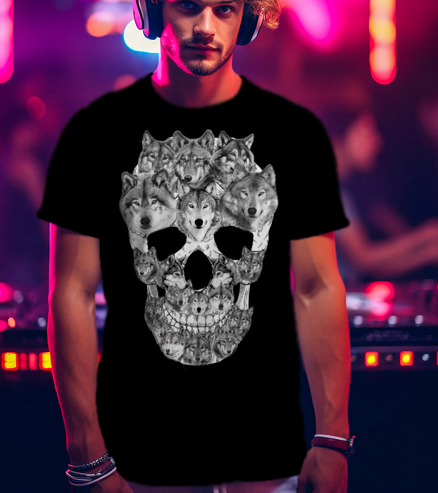 Wolf Skull Faces In Skull Formation T-Shirt