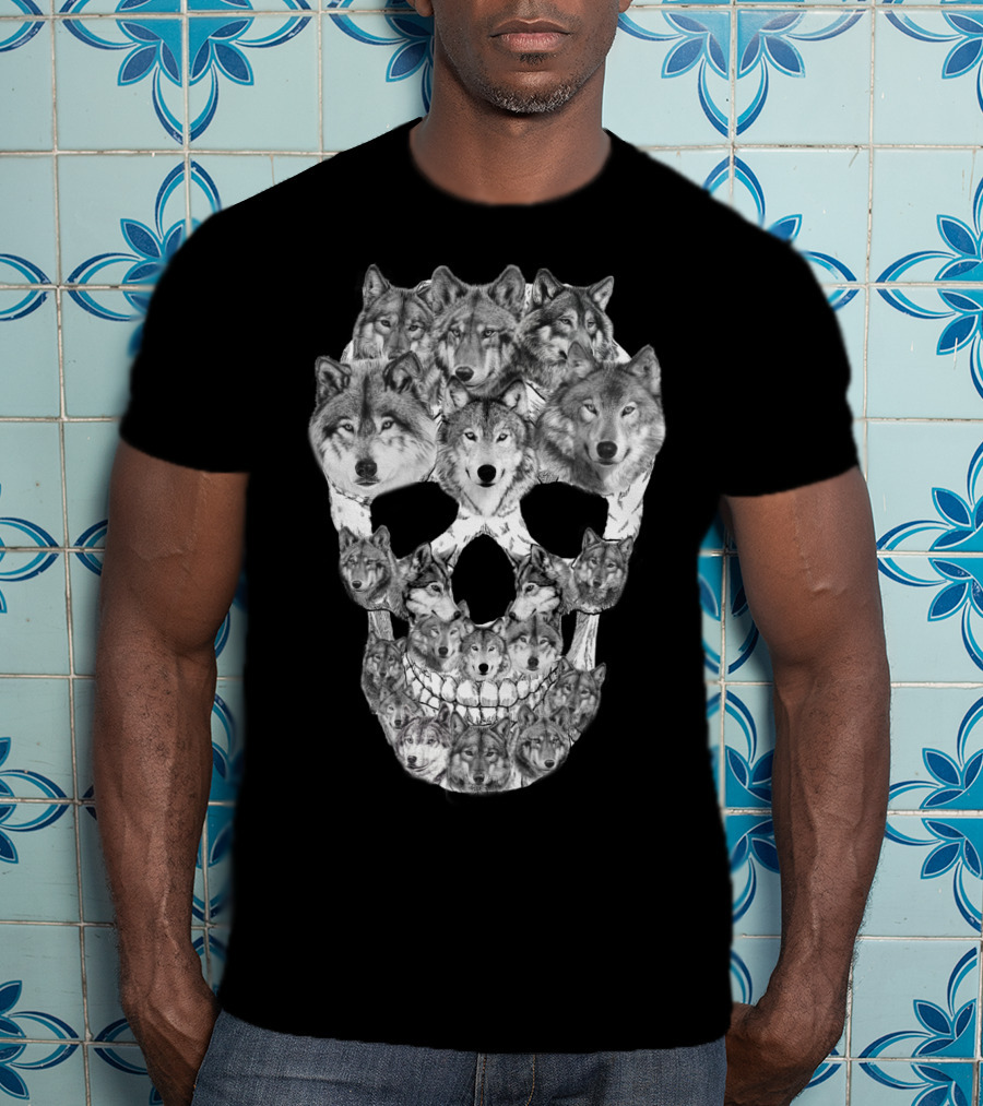 Wolf Skull Faces In Skull Formation T-Shirt