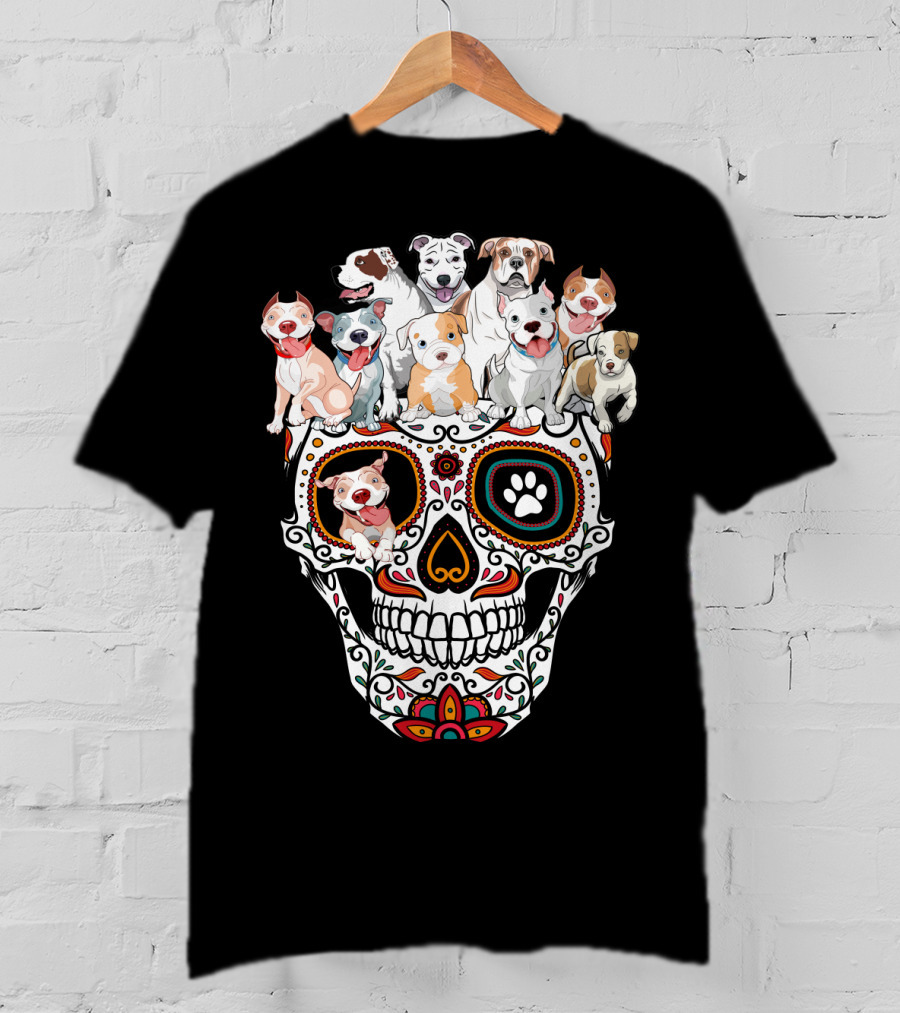 Pitbull Dog Sugar Skull T-Shirt