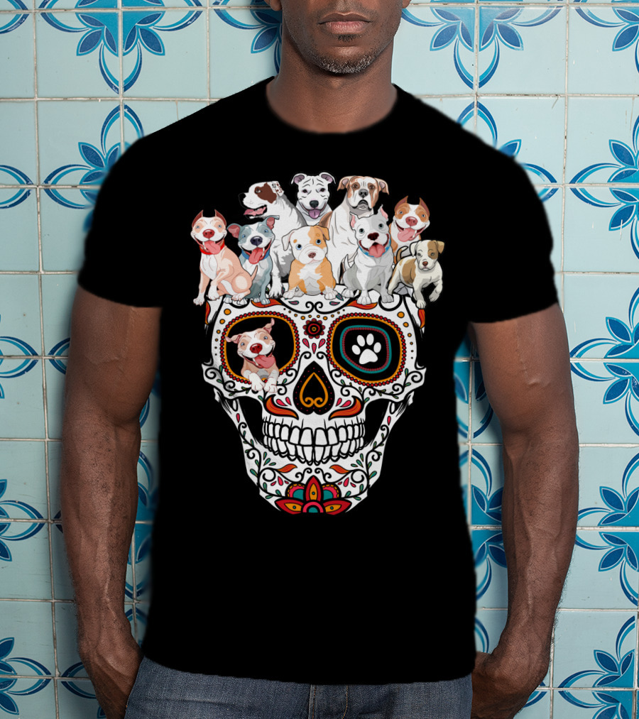 Pitbull Dog Sugar Skull T-Shirt
