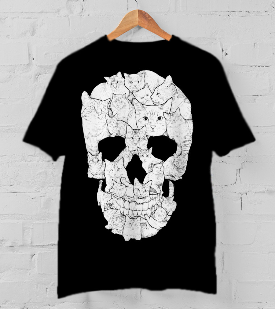 Skull Cats Optical Illusion Cat Face Skull Compilation T-Shirt
