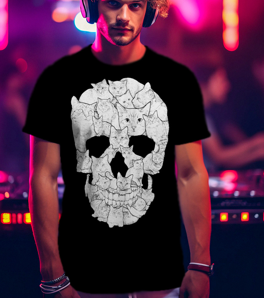 Skull Cats Optical Illusion Cat Face Skull Compilation T-Shirt
