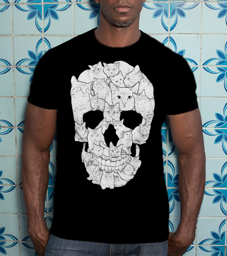 Skull Cats Optical Illusion Cat Face Skull Compilation T-Shirt