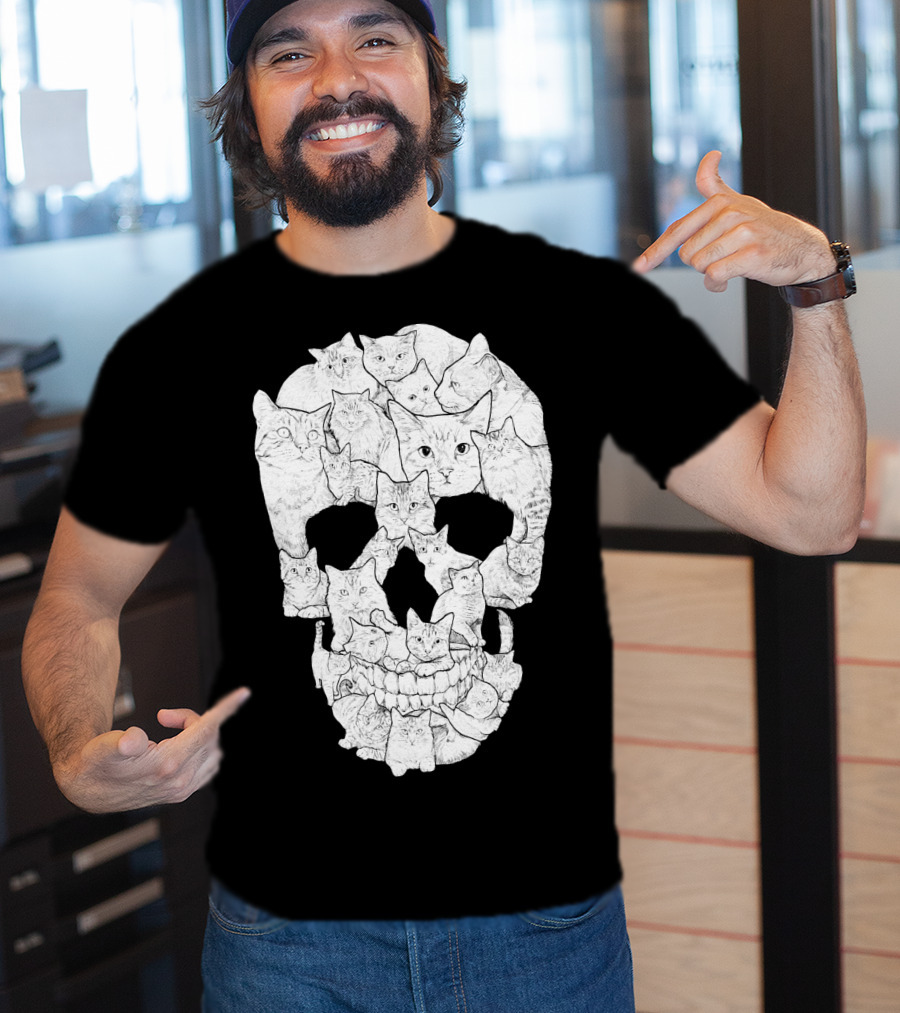 Skull Cats Optical Illusion Cat Face Skull Compilation T-Shirt