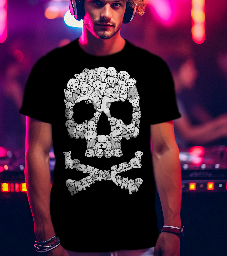 Skull Made Of Playful Puppies And Dogs T-Shirt