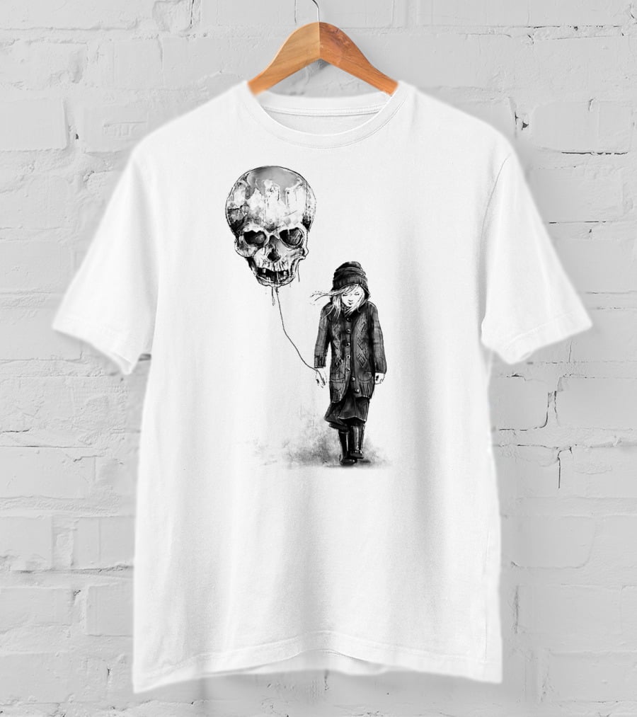 Skull Balloon Drifting With Somber Child T-Shirt