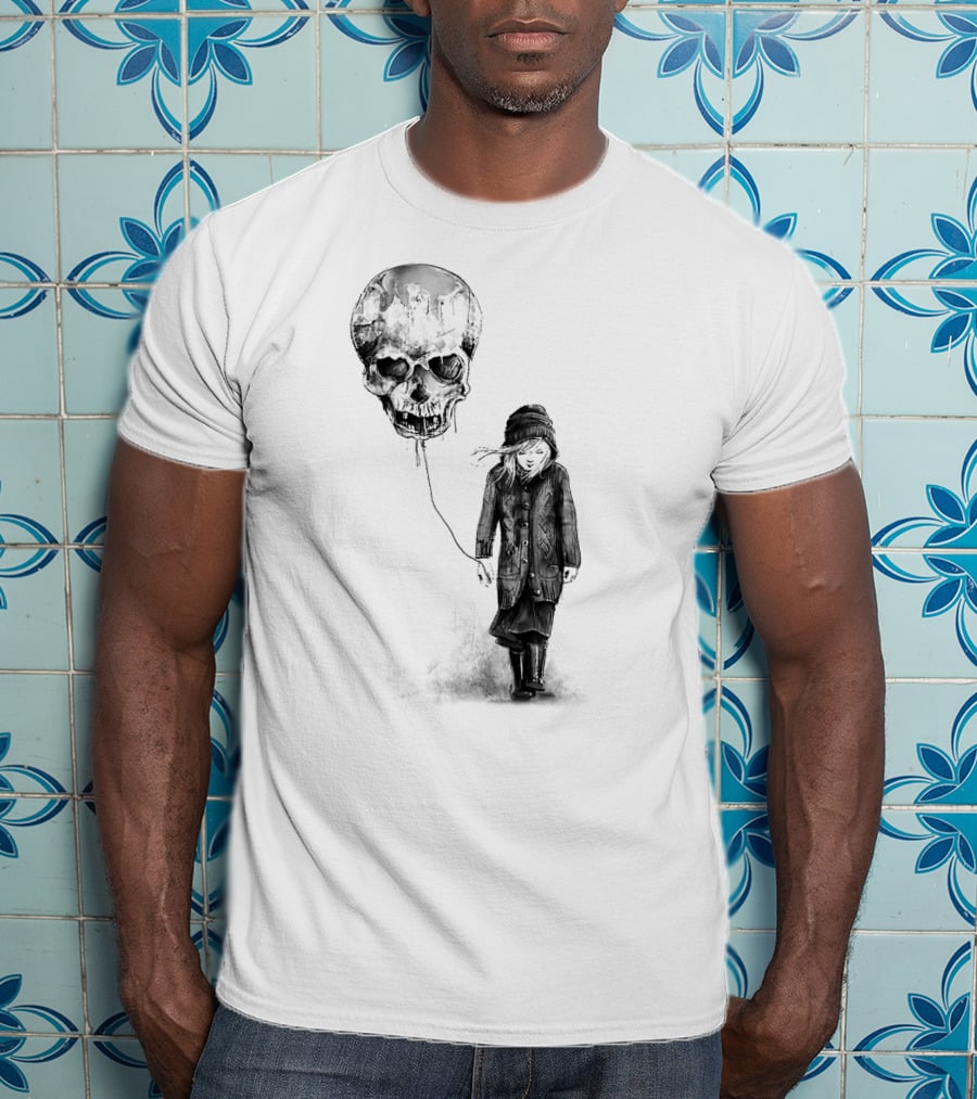 Skull Balloon Drifting With Somber Child T-Shirt
