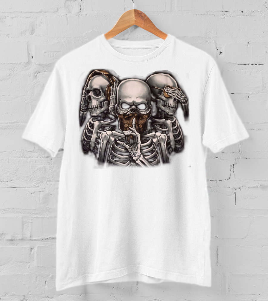 Skull Skeletons With Headphones And Bandana T-Shirt