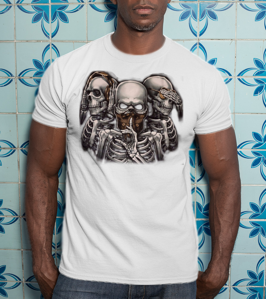 Skull Skeletons With Headphones And Bandana T-Shirt