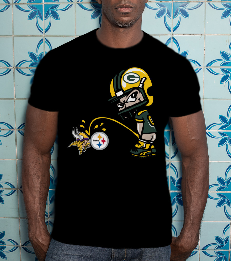 Green Bay Packers Vs Minnesota Vikings And Pittsburgh Steelers Rivalry T-Shirt
