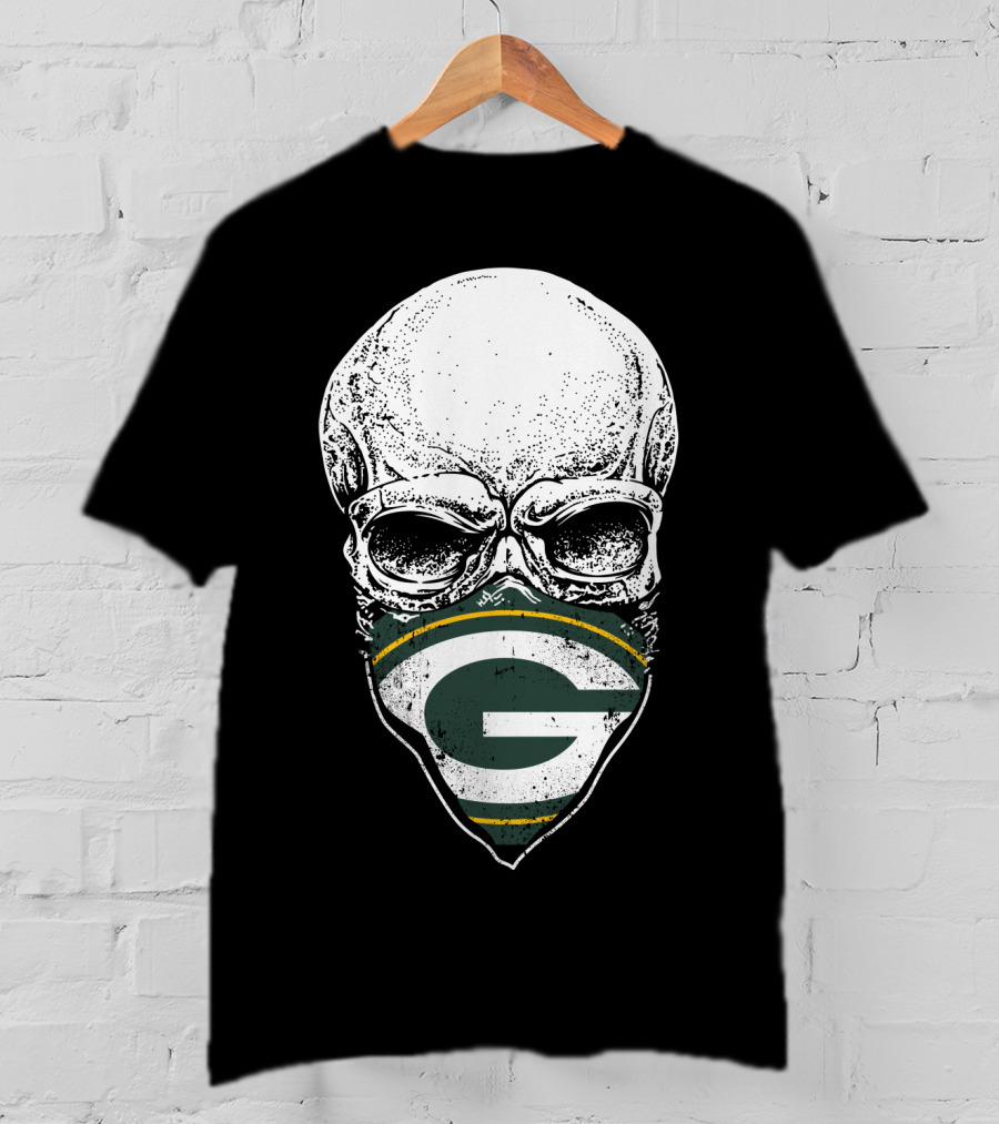Skull With Green Bay Packers Bandana T-Shirt
