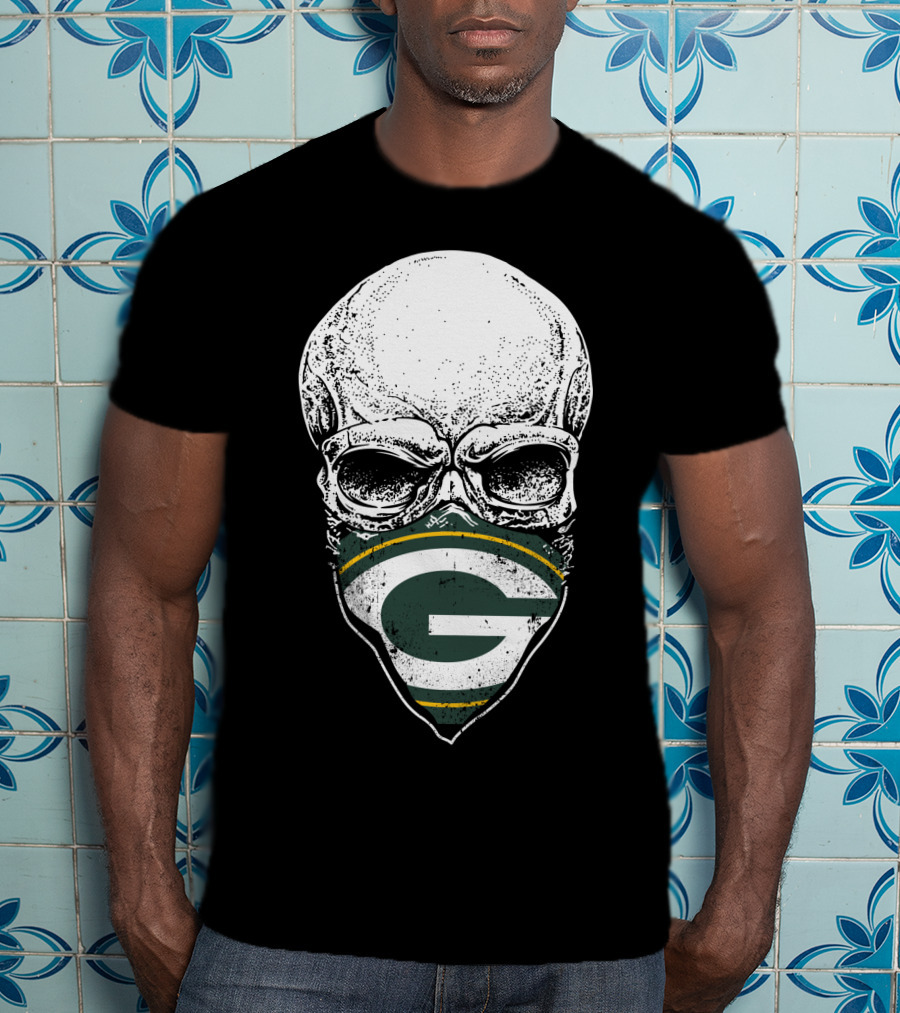 Skull With Green Bay Packers Bandana T-Shirt