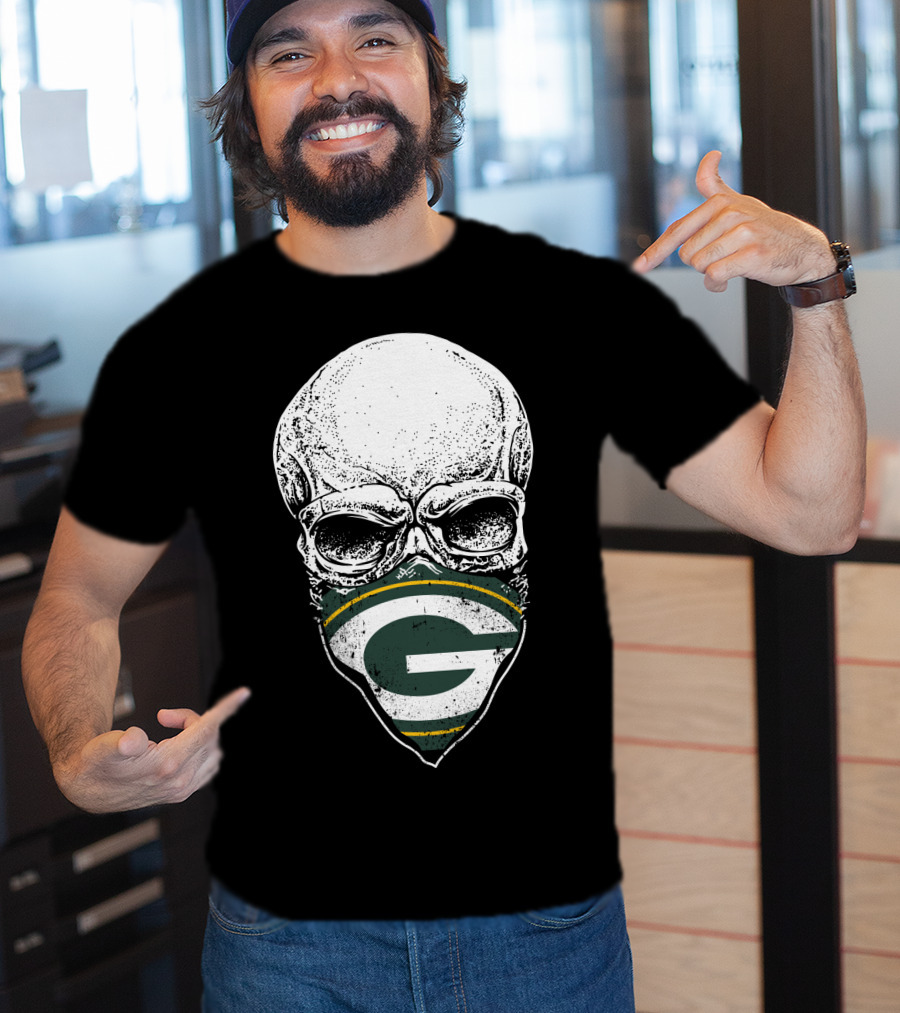 Skull With Green Bay Packers Bandana T-Shirt
