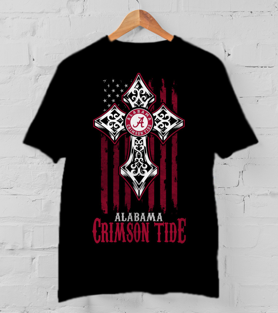 Alabama Crimson Tide Cross With American Flag And Script A T-Shirt