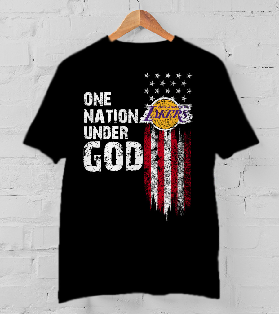 One Nation Under God Los Angeles Lakers American Flag Stars And Stripes T-Shirt