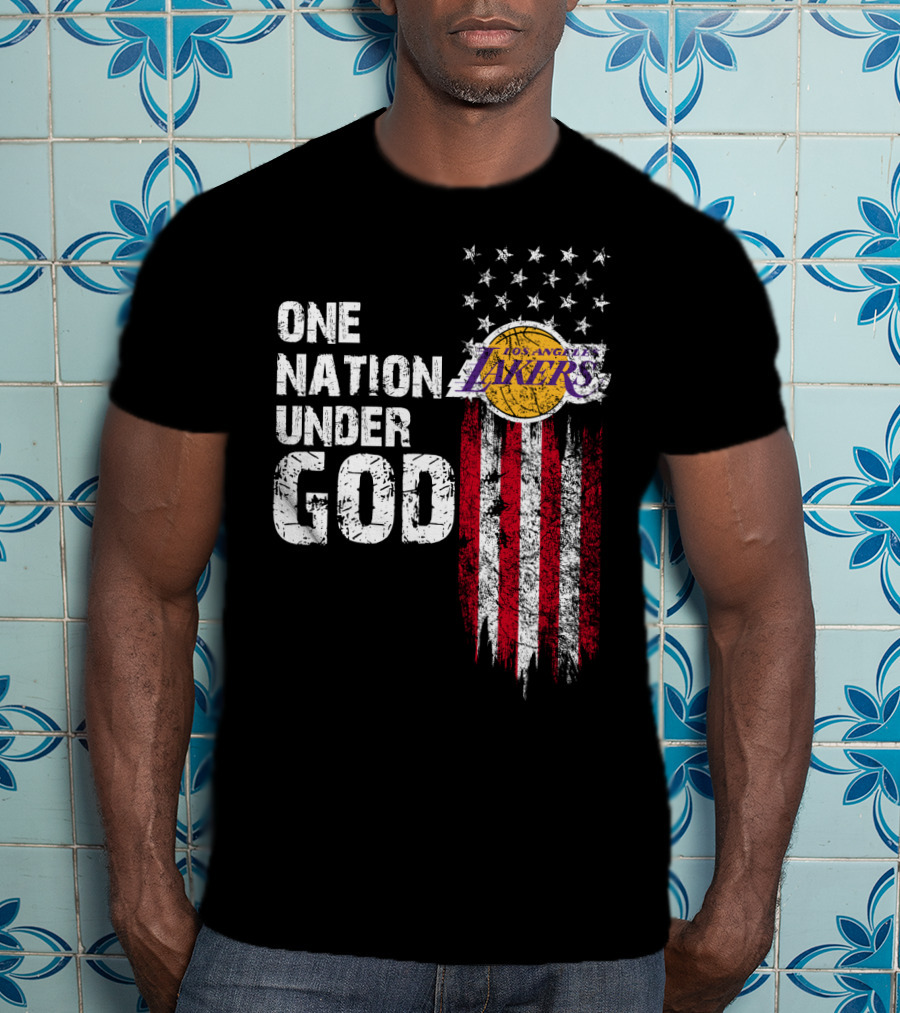 One Nation Under God Los Angeles Lakers American Flag Stars And Stripes T-Shirt