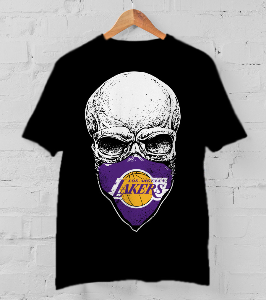 Los Angeles Lakers Skull Emblem With Purple And Gold Basketball Motif T-Shirt